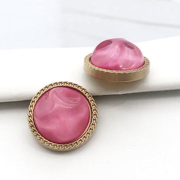 Rosé stone round coat buttons, metal shank, pink center, 25mm diameter (pair)