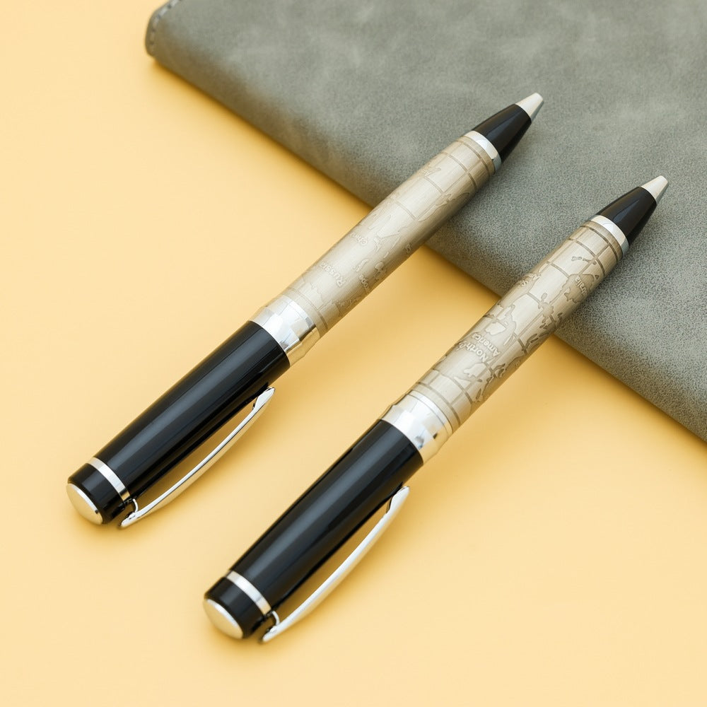 2pcs Antique Bronze World Map Metal Ballpoint Pen with Extra Refill