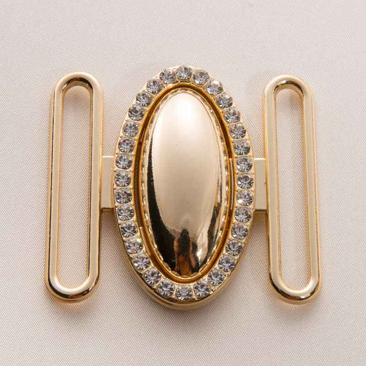 Oval Crystal-Studded Belt Buckle Set Adjustable Metal Clasps 20pcs Gold