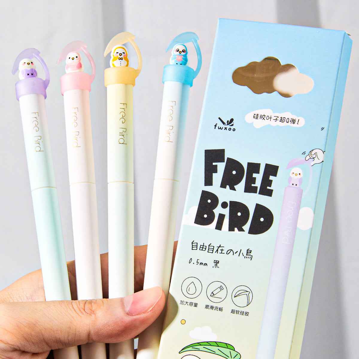 8pcs Cute Free Bird Gel Pens Black Ink 0.5mm
