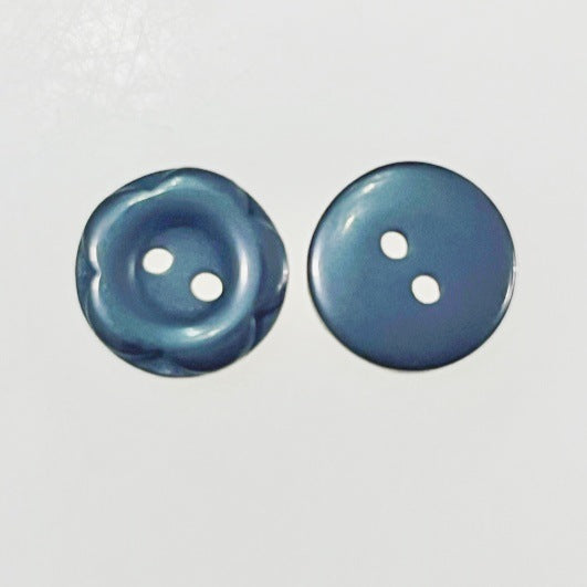 Pair of 12mm cartoon resin buttons in blue, 2-hole front view