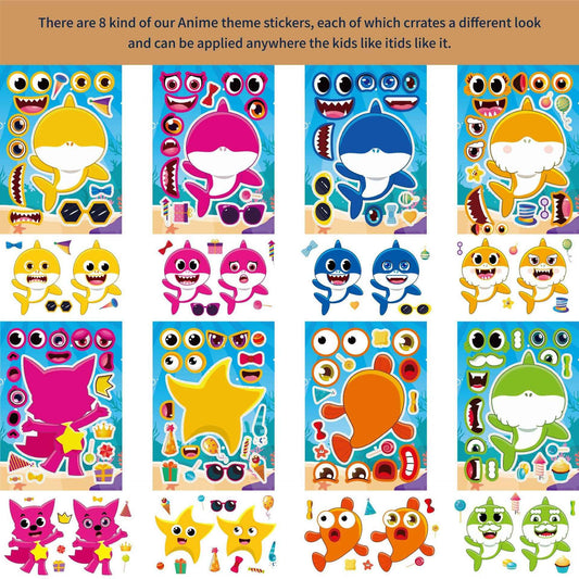 Make a Face Anime Shark Baby Stickers for Kids 24 Sheets