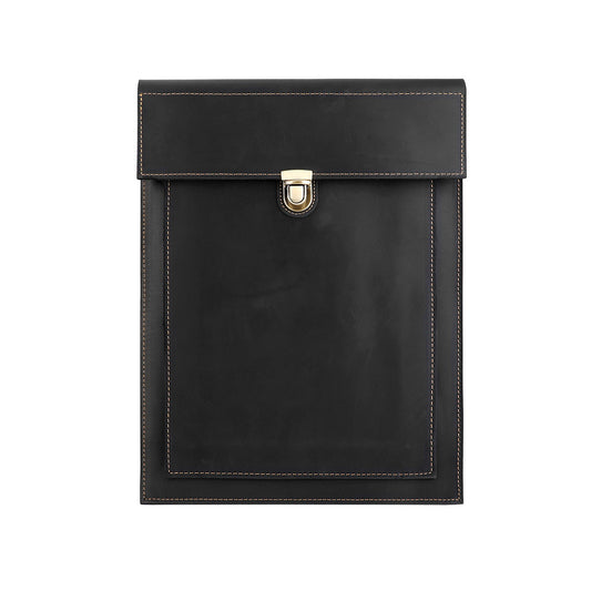 Genuine Leather Laptop Sleeve 13.3" with Clasp Closure Black