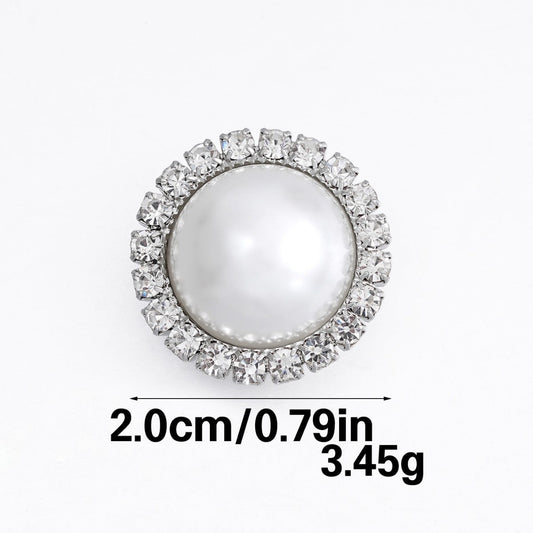 Round rhinestone clamp snap button with pearl center, silver-tone, 20 mm