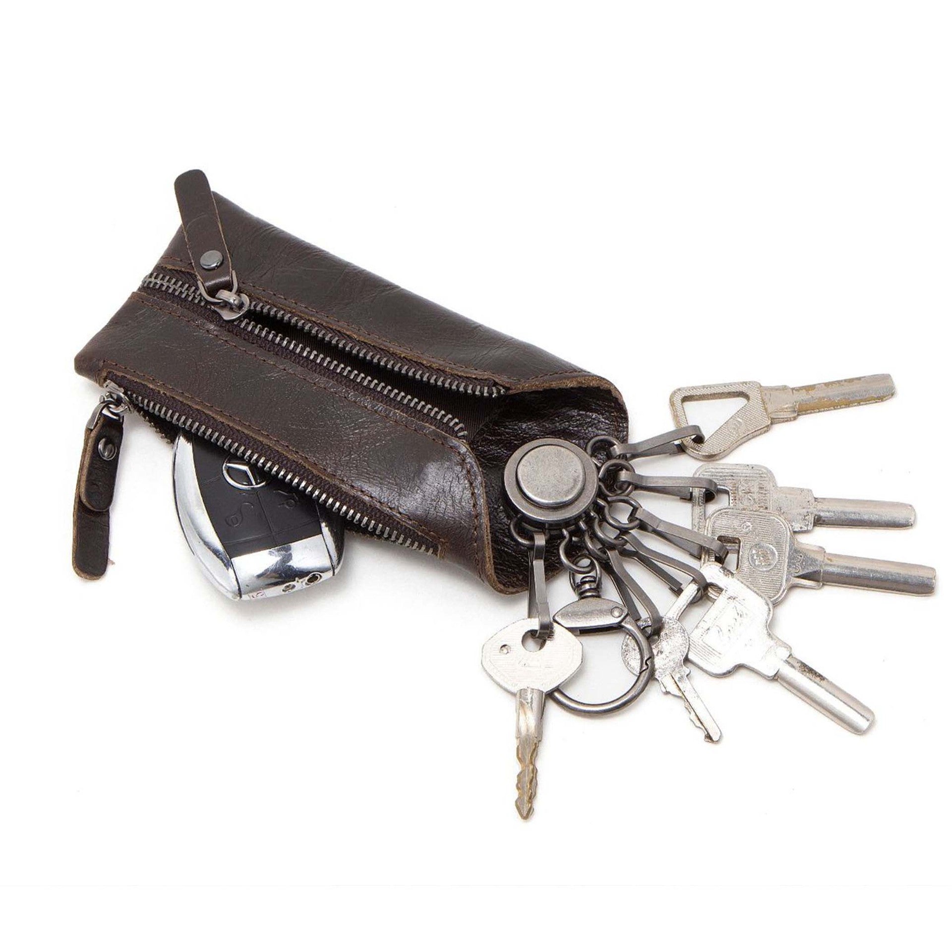 Genuine Leather Car Key Case for Men Coffee