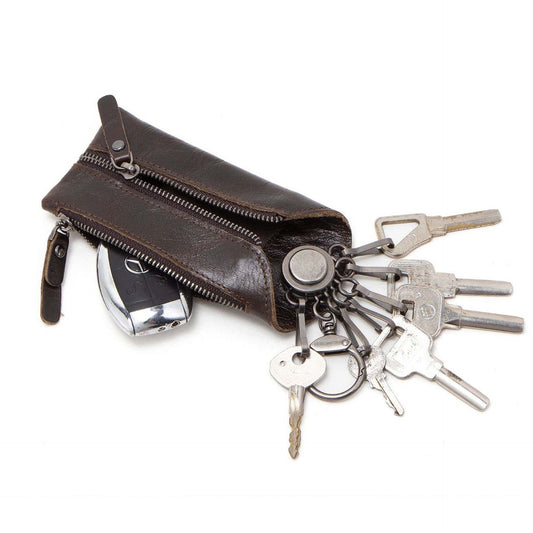 Genuine Leather Car Key Case for Men Coffee
