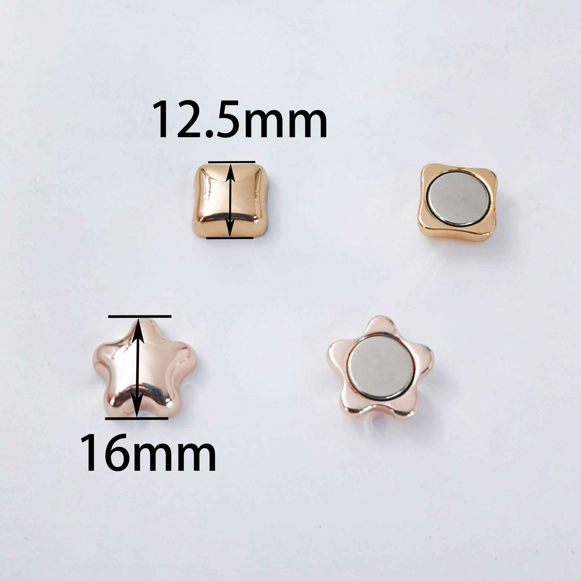 Magnetic hijab pin sizes: 12.5mm square and 16mm star magnet