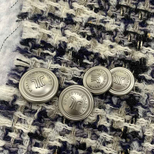 Frosted matte silver round metal shank buttons, embossed motif
