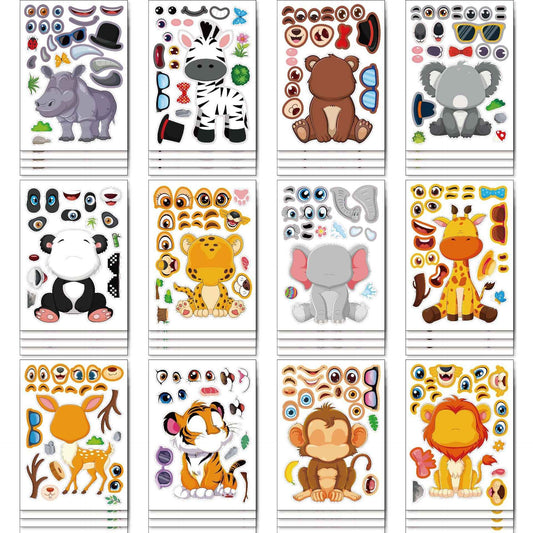 Make a Face Cartoon Animals Stickers for Kids 24 Sheets