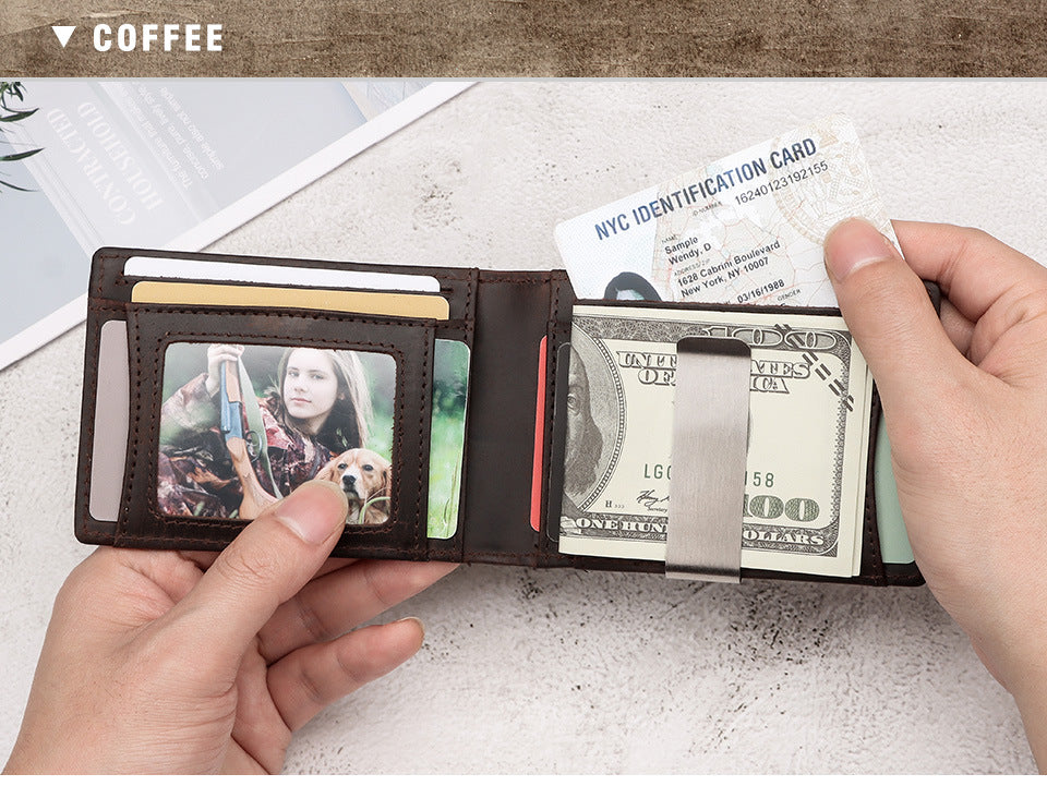 RFID Top Grain Leather Card Holder Wallet with AirTag Slot