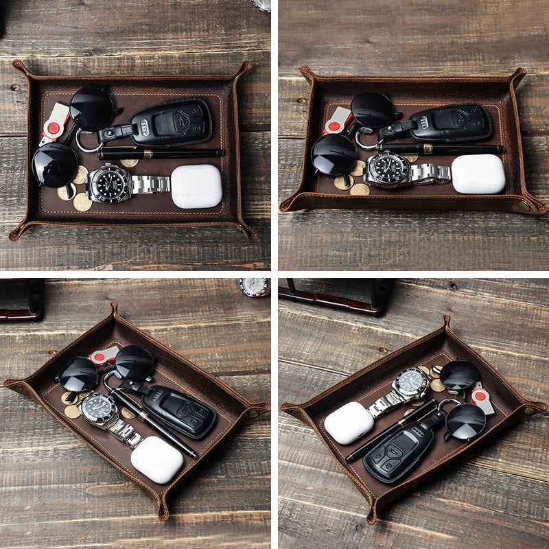 Large Genuine Leather Tray Organizer Desk Storage Box