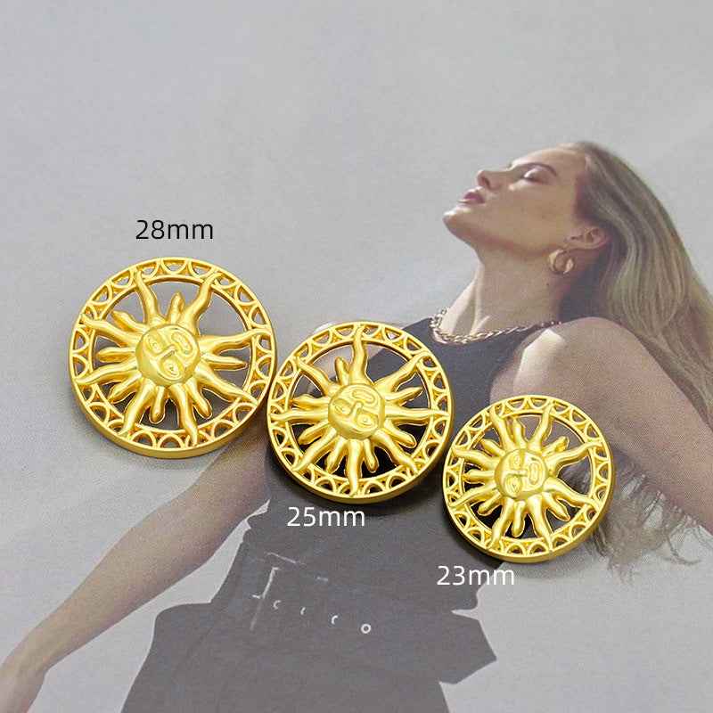 Sonnenburst-Hohlknöpfe zum Annähen, goldfarben: 28mm, 25mm, 23mm, rund