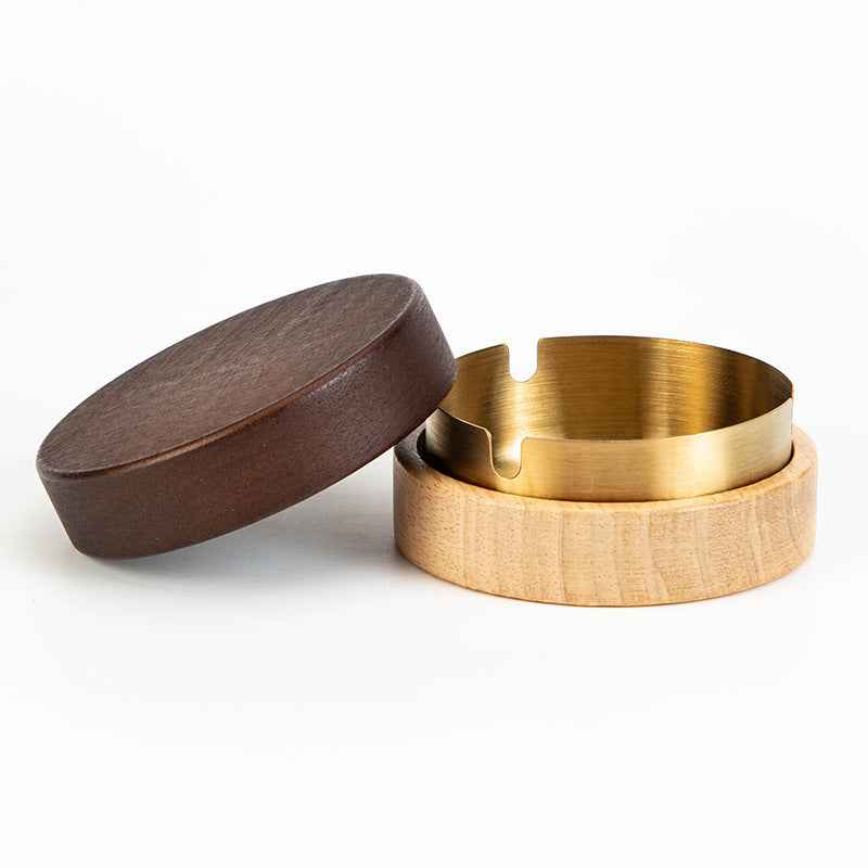 Wooden Stainless Steel Ashtray for Cigarettes with Lid