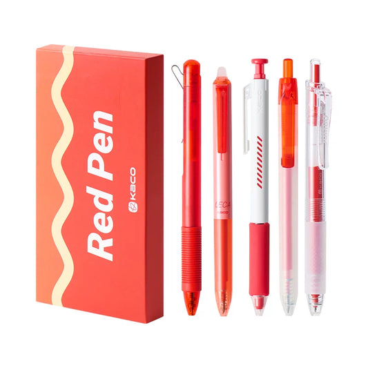 KACO Retractable Gel Pen Set | 0.5mm | Red or Blue Ink | Pack of 5 Red