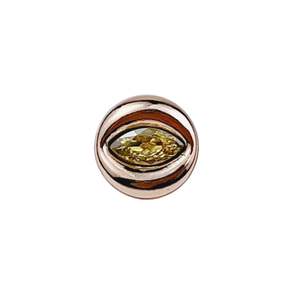 11mm evil eye zircon button, gold tone with yellow faceted stone