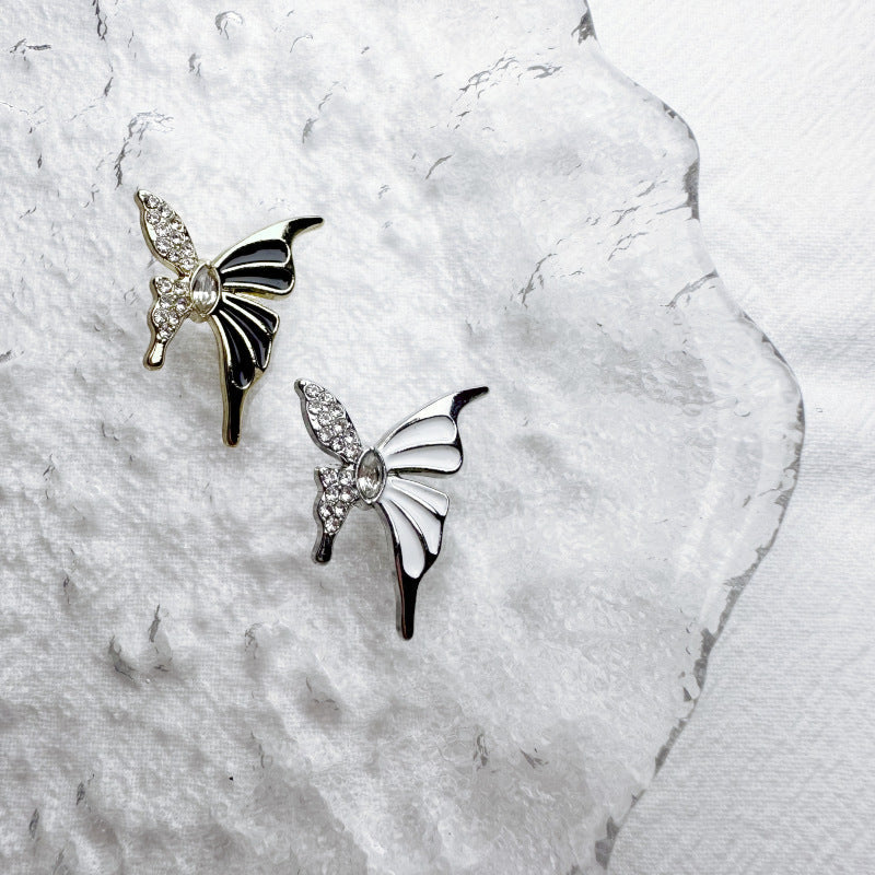 Butterfly metal buttons with rhinestone centers, gold-black and silver-white