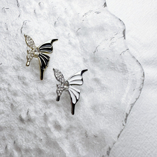 Butterfly metal buttons with rhinestone centers, gold-black and silver-white