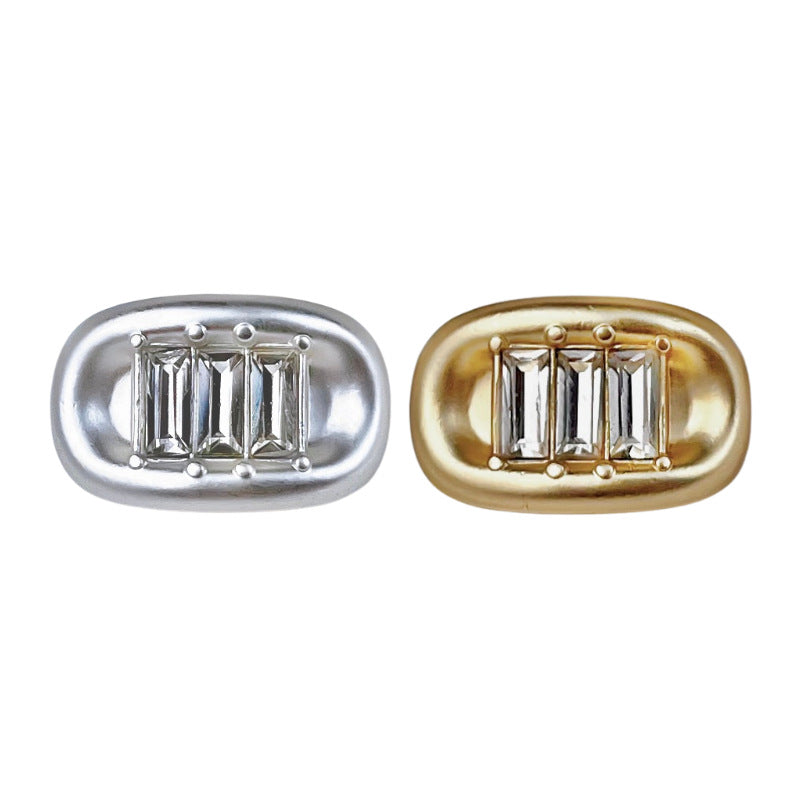 Light gold & bright silver ingot rhinestone metal shank button set, oval
