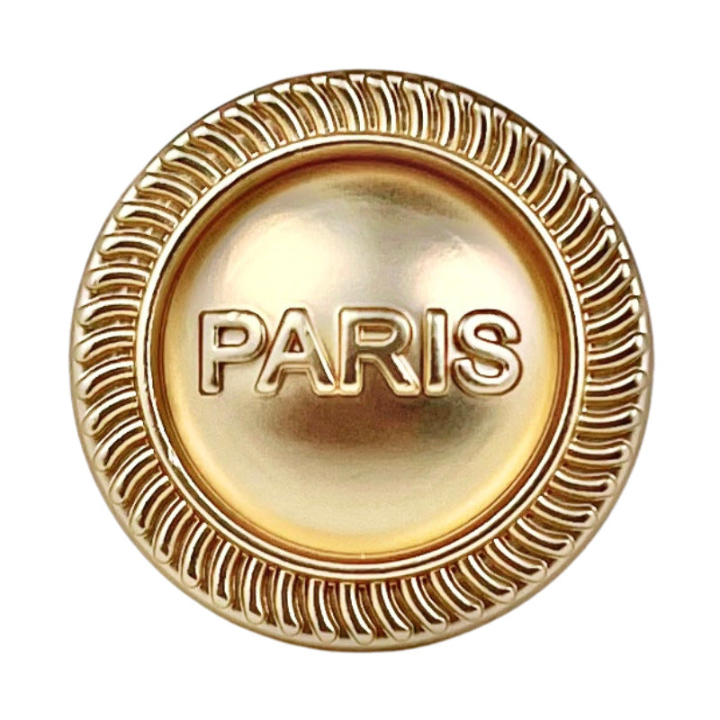 Goldener runder Metallknopf mit „PARIS“-Prägung, 23 mm