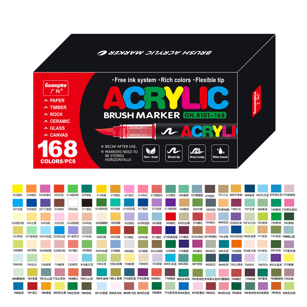 GuangNa GN8101 Soft Brush Acrylic Marker Set 168 Colors