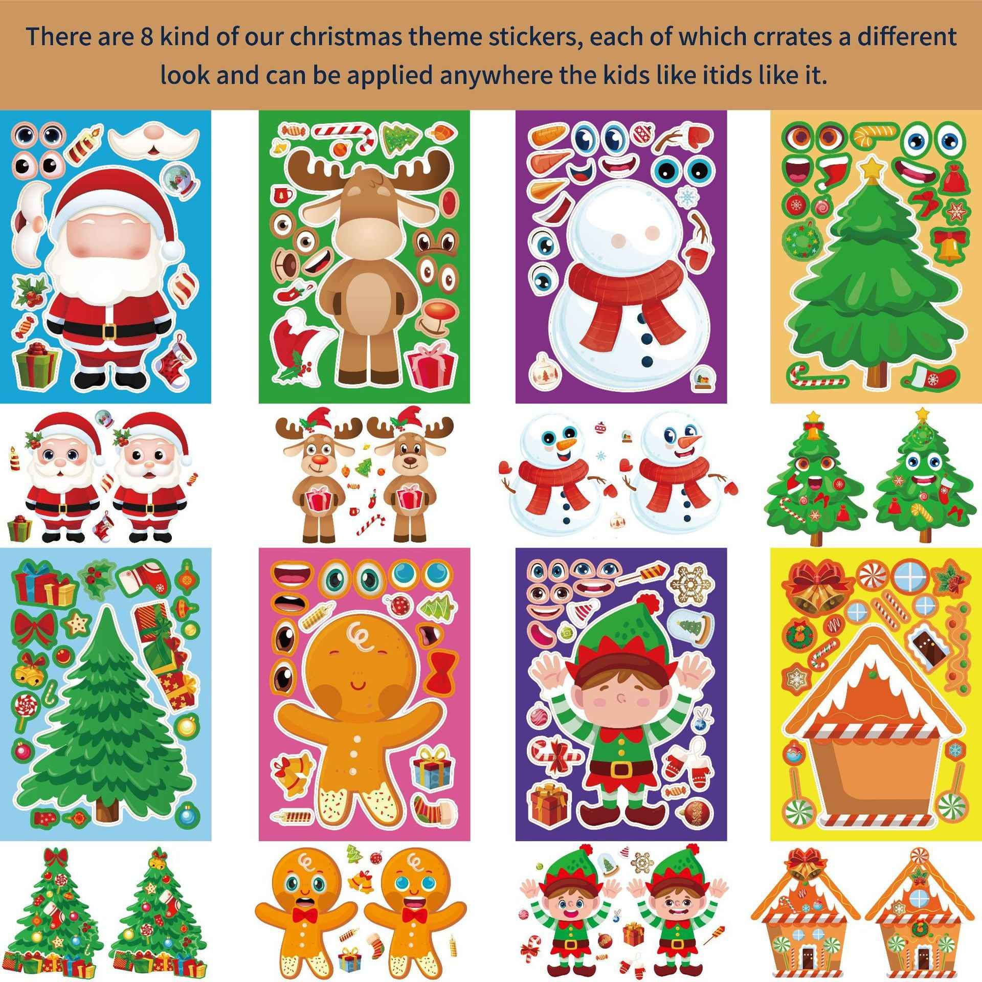 24 Sheets Make a Christmas Face Stickers for Kids