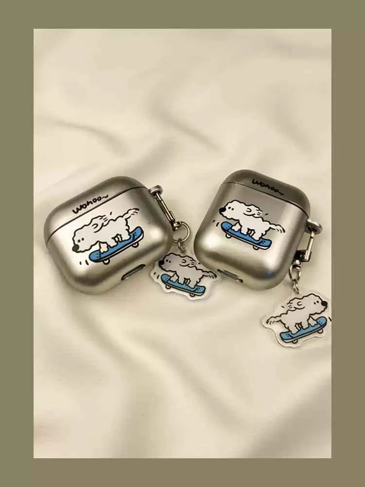 Metallic Cartoon Skateboarding Dog AirPods Case