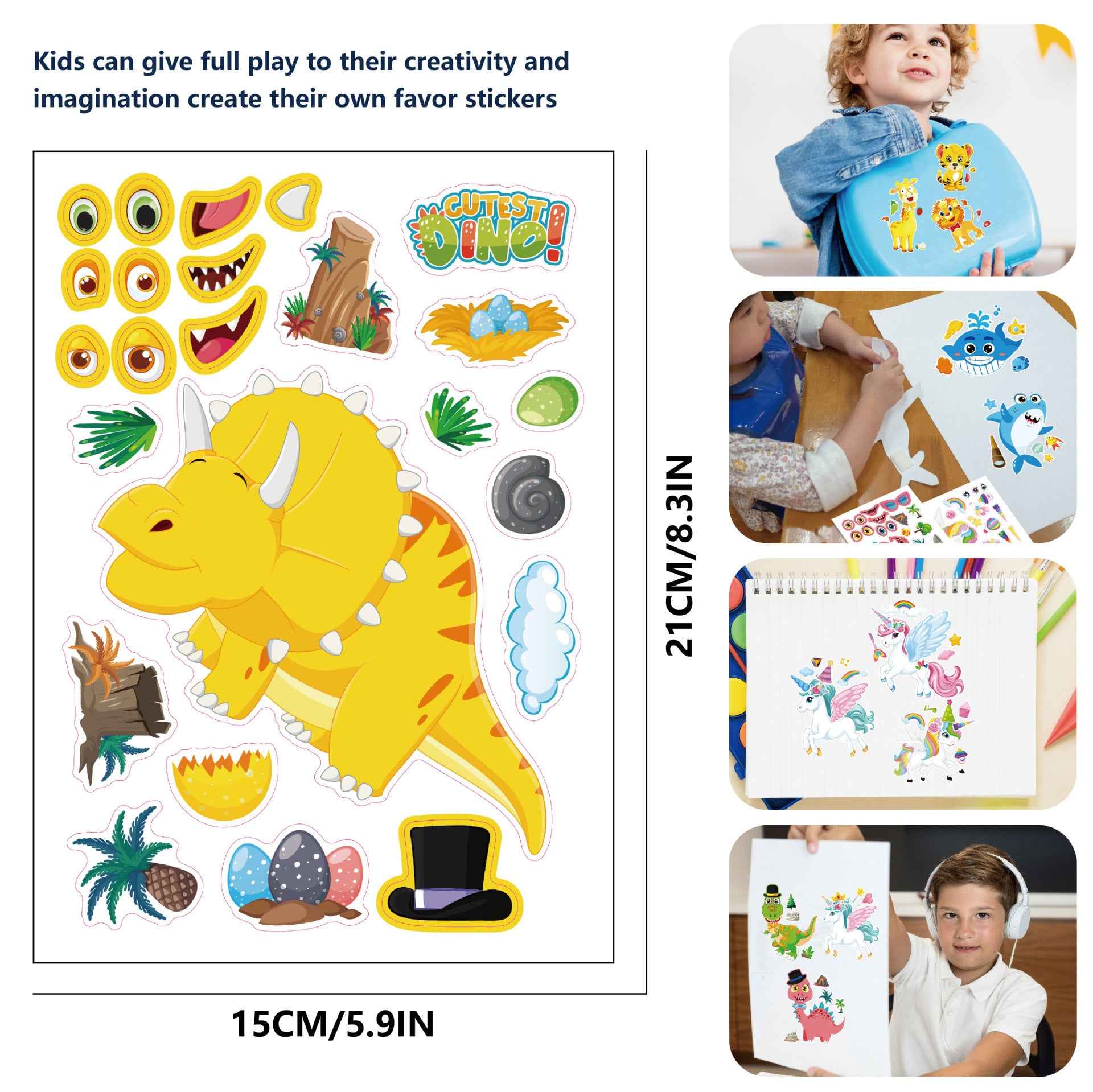 Make a Face Unicorn Dino Tiger DIY Stickers for Kids 24 Sheets