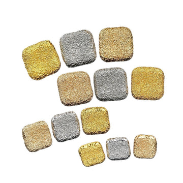 Square matte textured metal shank buttons in gold and silver tones, 20-piece set