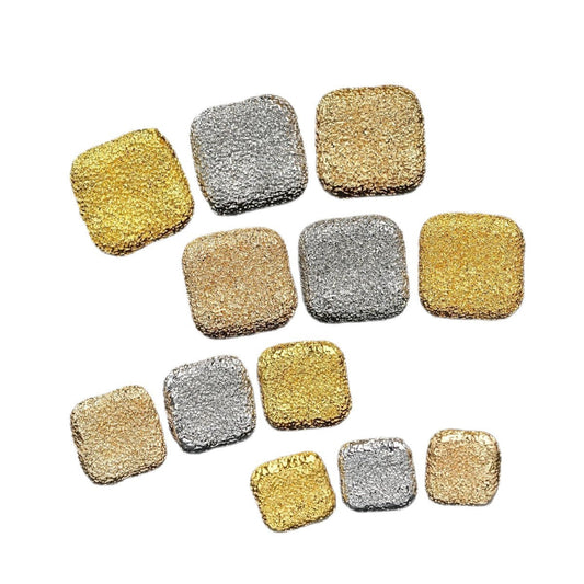 Square matte textured metal shank buttons in gold and silver tones, 20-piece set