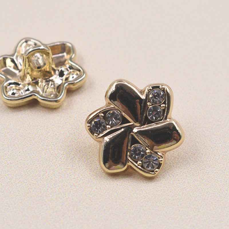12.5mm Flower rhinestone shirt button, gold-tone metal, four crystal petals