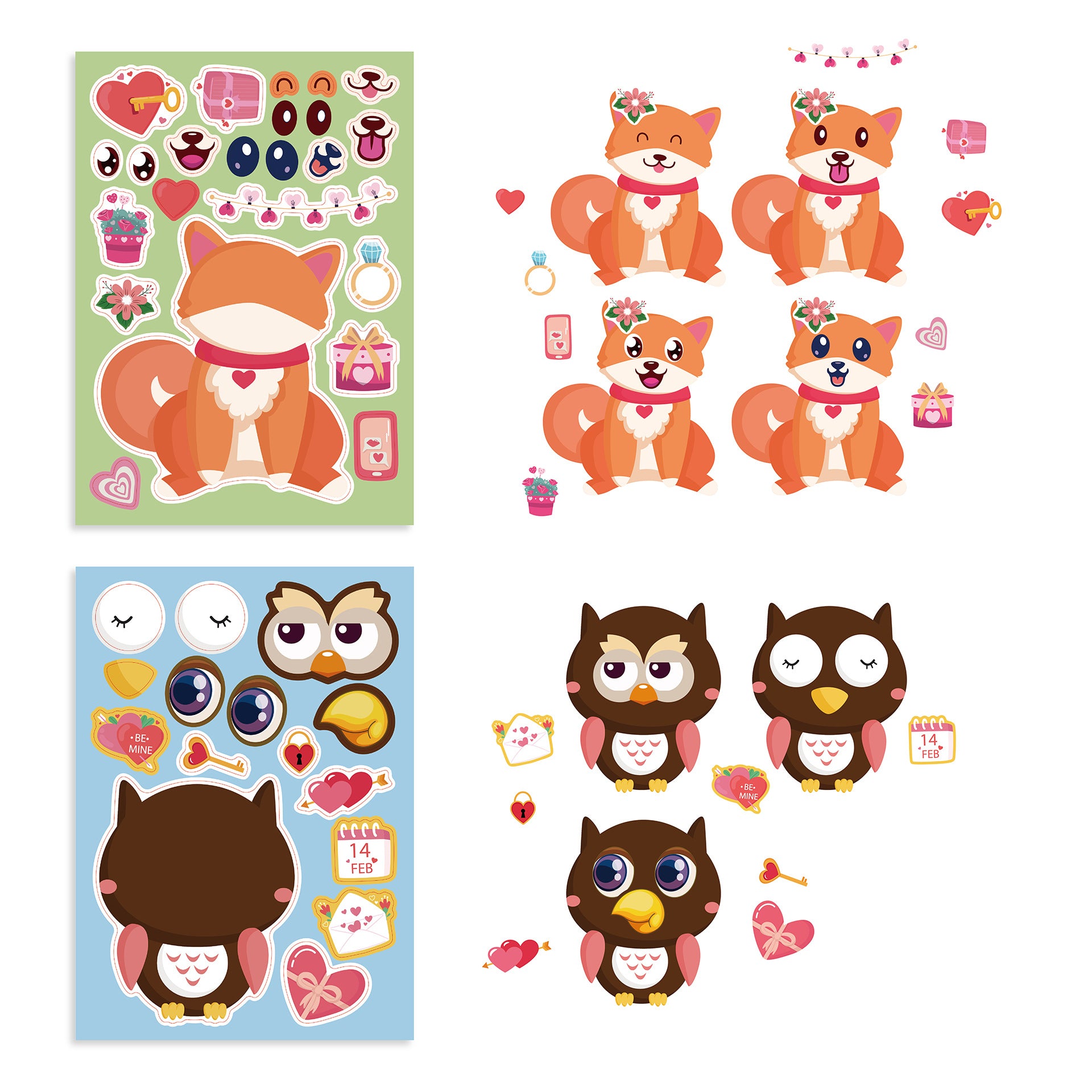 24 Sheets Valentine's Day Animal Stickers for Kids