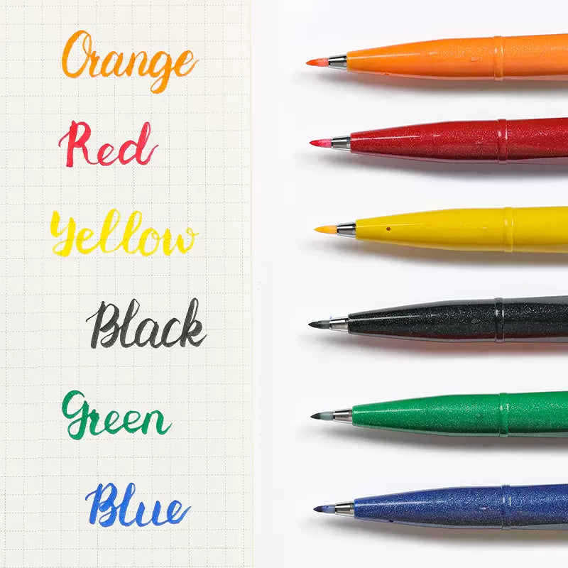 Pentel Fude Touch Sign Pen,Felt Pen Like Brush Stroke,6 Pack