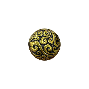 Retro metal shank button, gold-tone with ornate cloud swirl pattern, 12–23mm