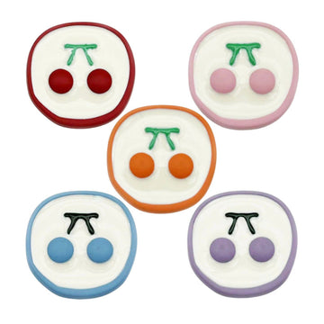 Cherry metal shank buttons, 5 colors: red, orange, pink, blue, purple