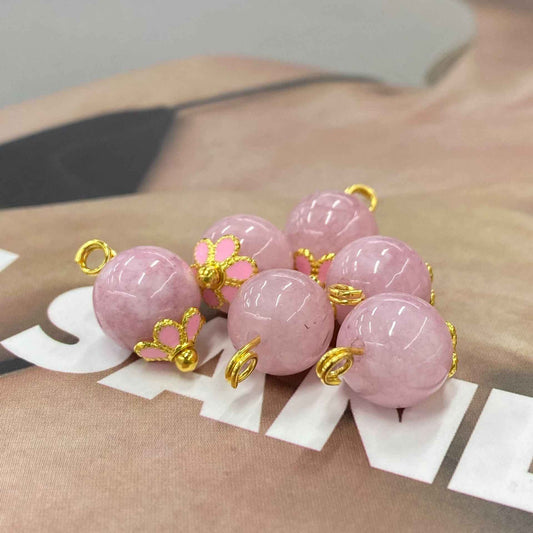 10mm Chinese Qipao Pink Jade Stone Metal Floral Base Buttons 20pcs A