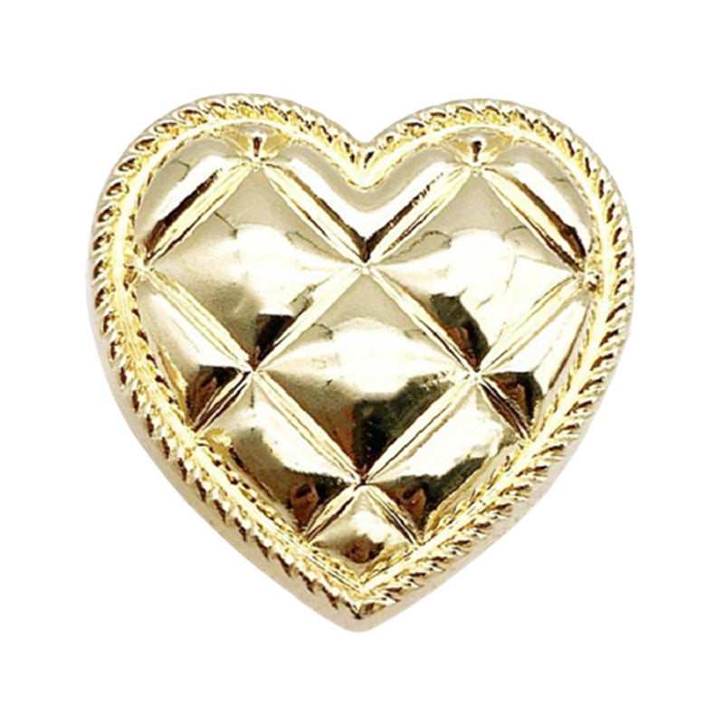 25mm gold heart metal shank button, facets & scalloped border (Bright Gold)