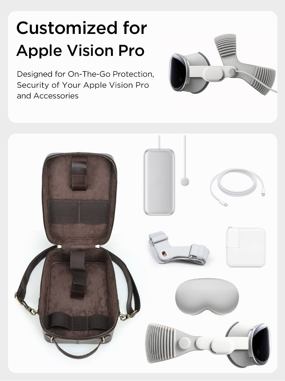 Apple Vision Pro Case Leather Carrying Bag Handheld & Crossbody VR Headset Storage
