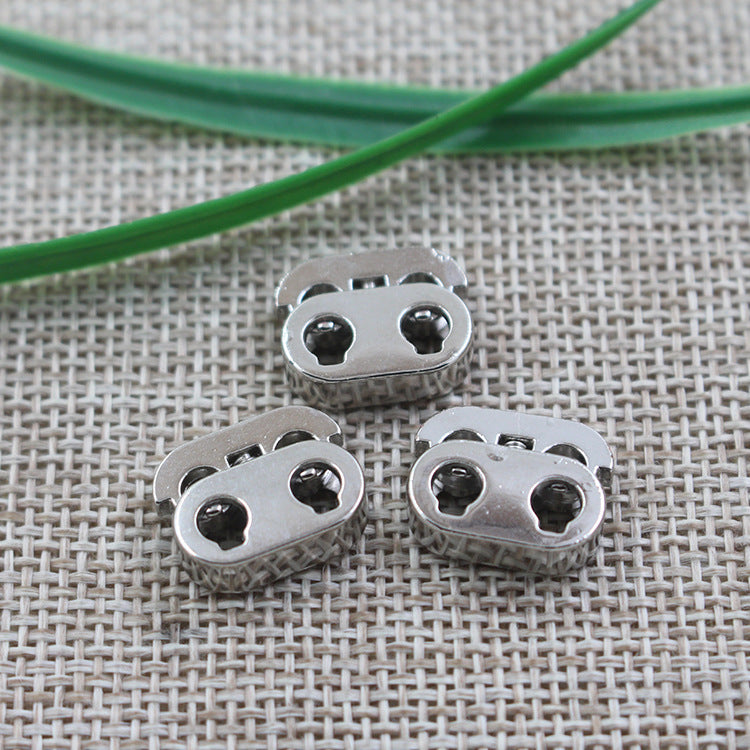 15mm silver double-hole adjustable cord lock, zinc alloy, front view