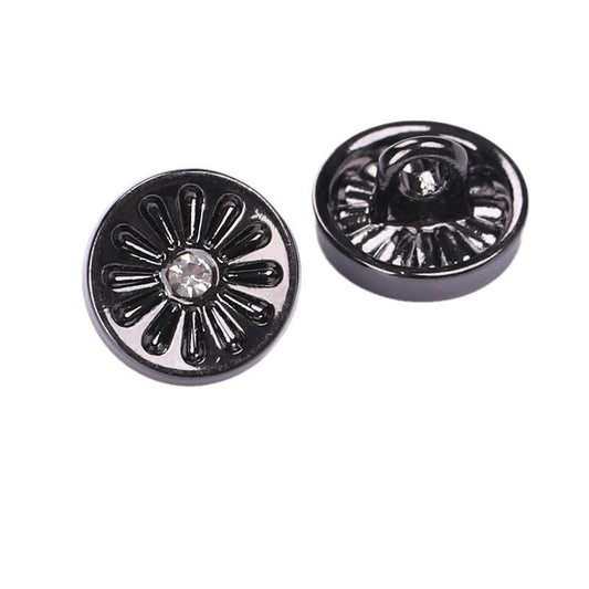 Runder Strass-Metallknopf mit Schaft, gunmetal-schwarz, 10,5 mm