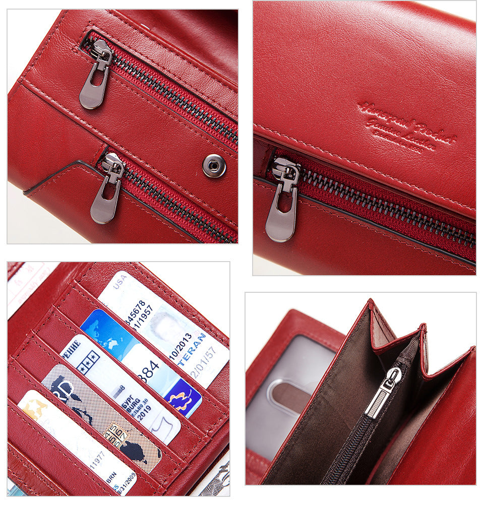 Genuine Leather Long Wallet for Women RFID Clutch