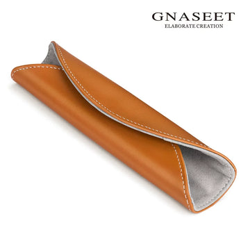 GNASEET Genuine Leather Pen Case – Japanese Minimalist Fountain Pen Pouch | 164x40x28mm | Blue / Black / Orange