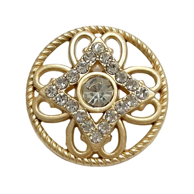 Runder Metallknopf mit hohler Blumenfassung, goldfarben, Strass-Details
