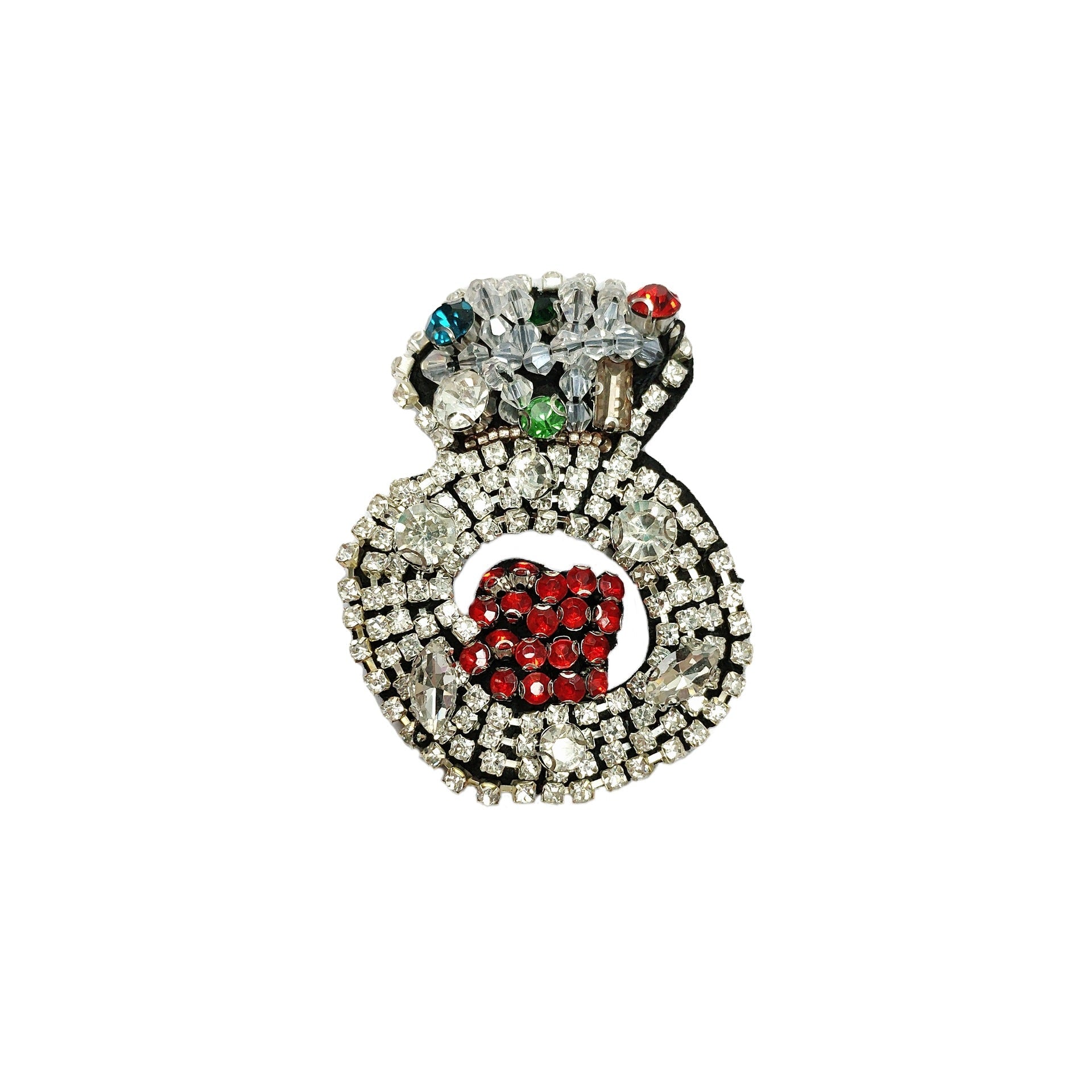 Rhinestone beaded moon patch with silver border and red center