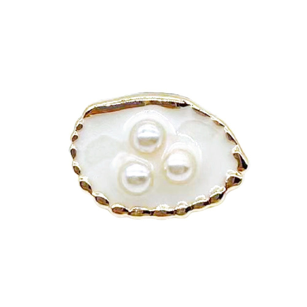 Style B 20MM button: white faux-pearl oval with gold rim and four-sided rhinestones