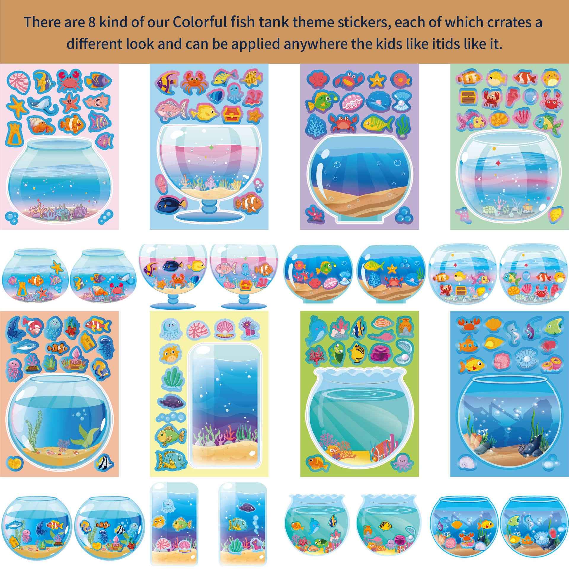 Make a Face Aquarium Fish Tank Stickers for Kids 24 Sheets