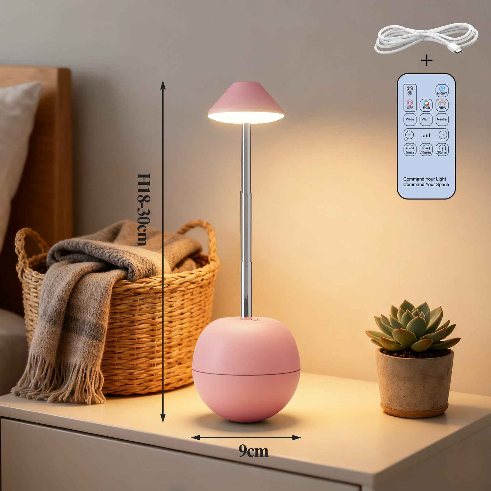 LED Night Light Rechargeable with Remote Telescopic Stem Wobble Base
