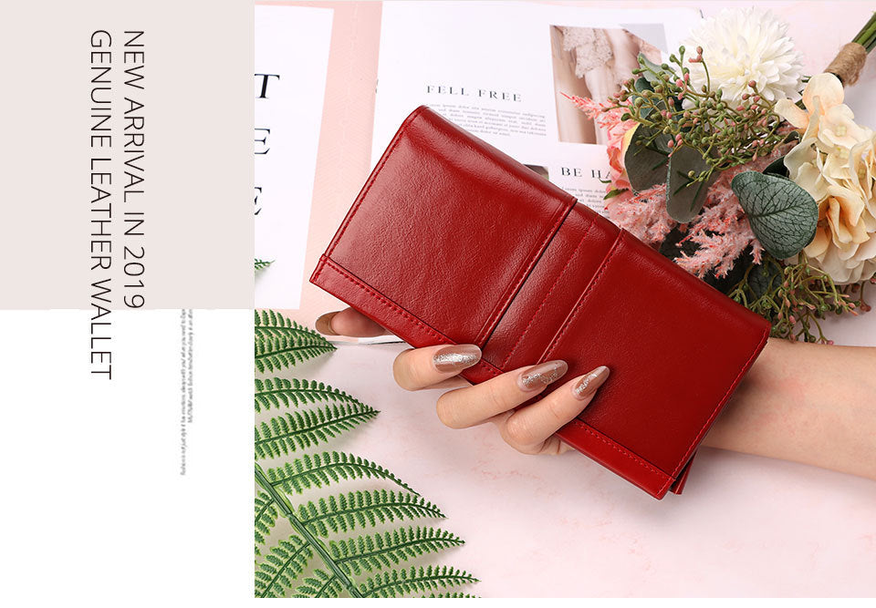 Genuine Leather RFID Blocking Clutch Long Ladies Wallet