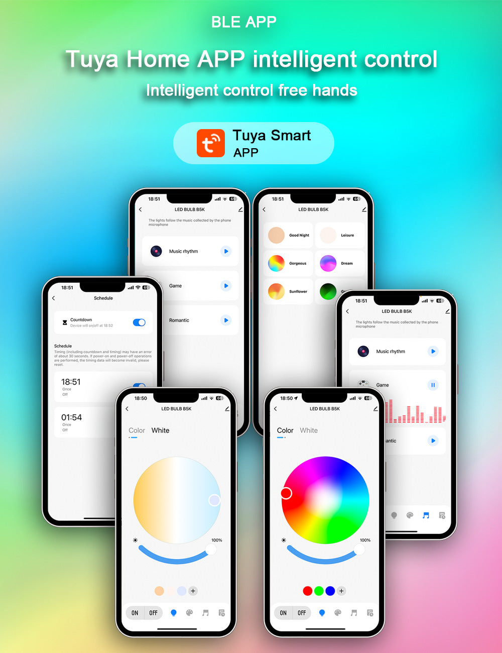 Tuya Smart LED Bulb E27 9W, WiFi & Bluetooth RGB Color Changing Light
