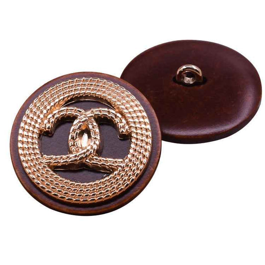 18/23/25mm Gold Brown resin-metal shank buttons, round face with gold tone rim