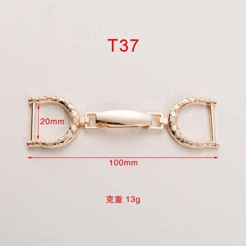 Oversized belt buckle clasp, gold-tone frame with 20mm height and 100mm length markings
